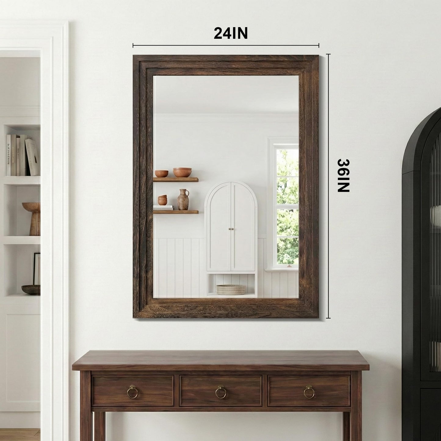 Wood Framed Mirrors for Wall, Brown Bathroom Vanity Mirror for Over Sink 24 x 36, Rustic Wall Mirror for Bathroom Sink Hallway Entryway Bedroom Living Room Farmhouse Boho Style