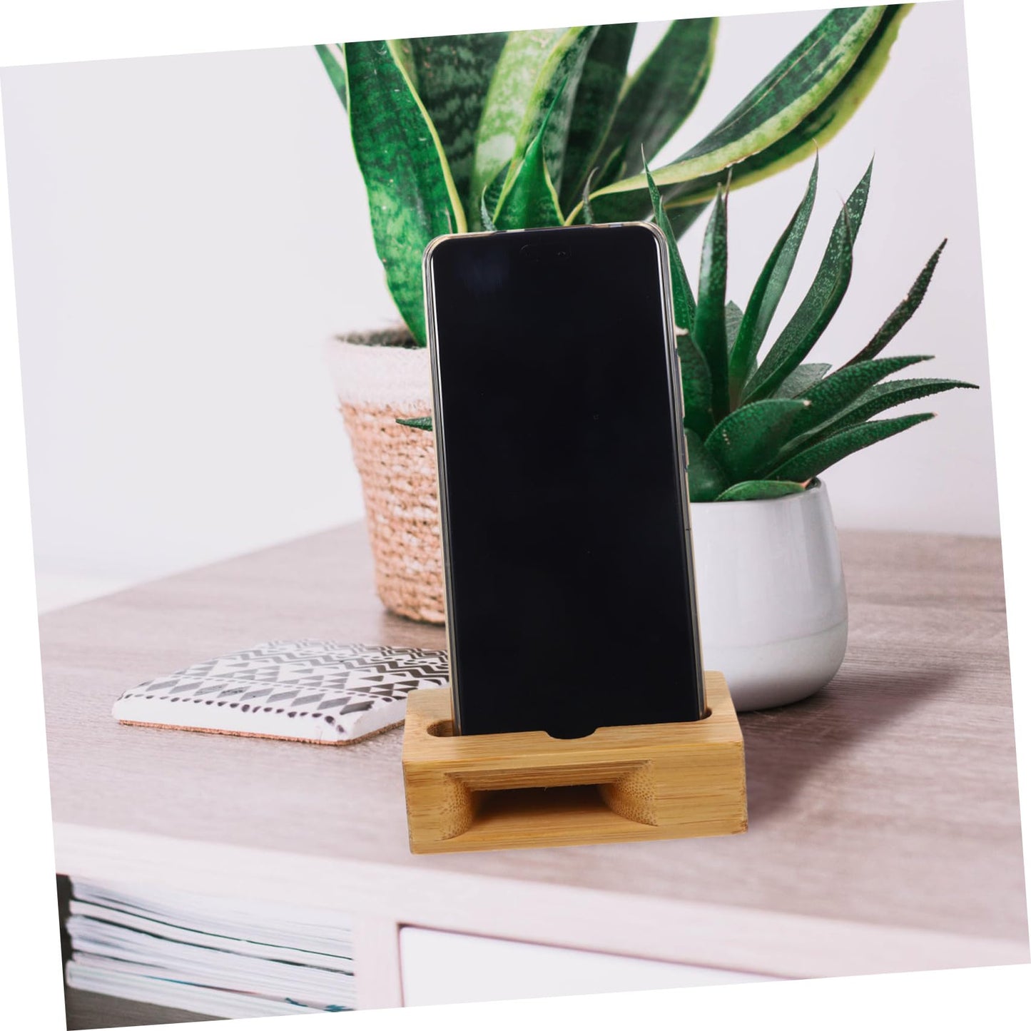 Angoily Wooden Phone Holder Stand with Echo Resonance Sound Amplifier Compact Desktop Cell Phone Loudspeaker Amplifier 3.93X2.36X1.18In