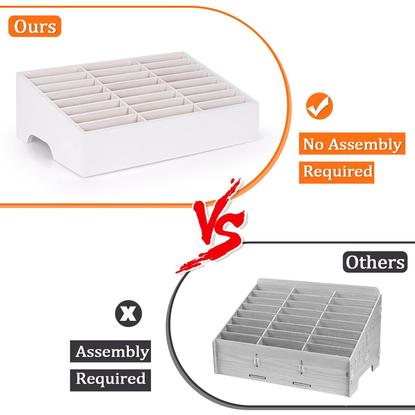 Ozzptuu 24-Grid Wooden Cell Phone Holder Desktop Organizer Storage Box for Classroom Office (White 24-Grid)