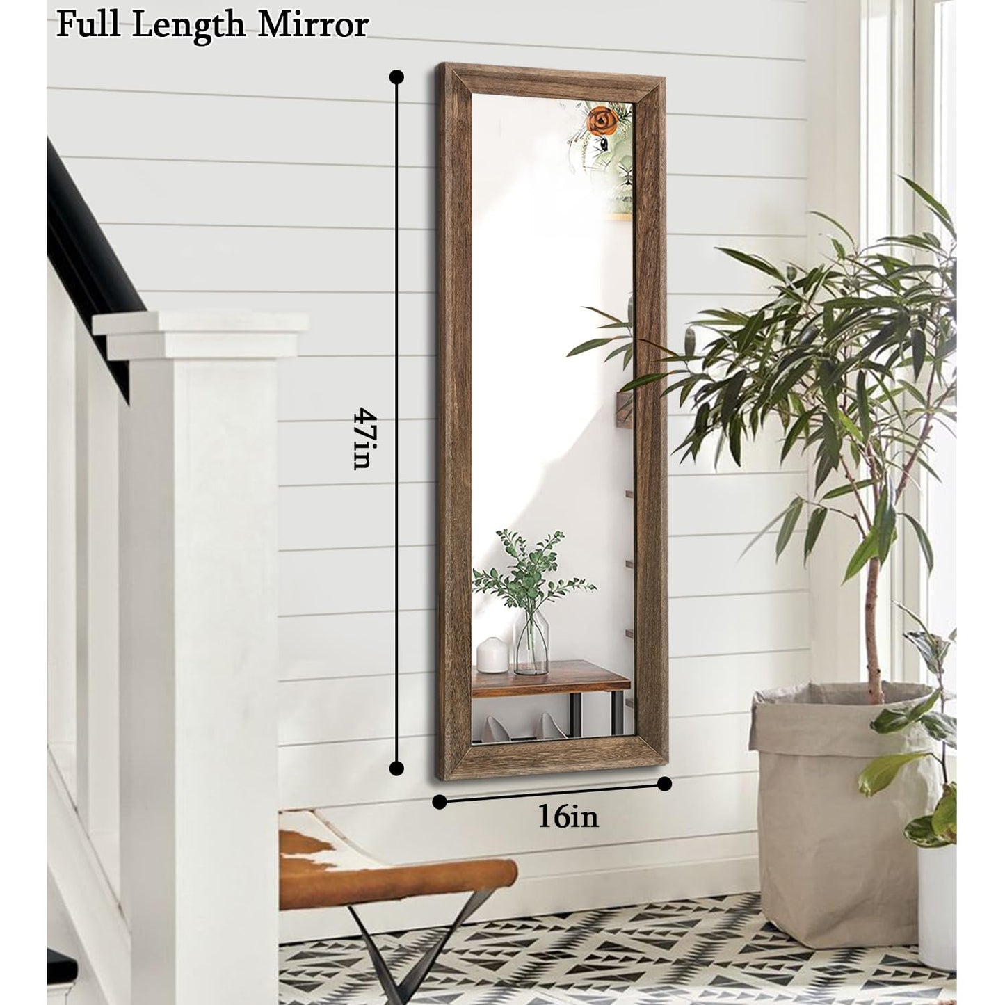 AAZZKANG Hanging Mirror Full Length Retro Large Wooden Framed Full Body Mirrors 47"x16" for Bedroom Living Room Bathroom Wall Mounted Vertically or Horizontally