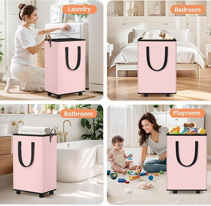 Laundry Basket with Wheels, Collapsible Laundry Baskets, Laundry Hamper with
