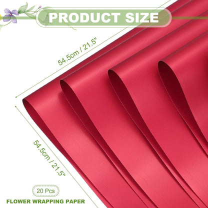 uxcell 20 Sheets Flower Wrapping Paper, 21.5" x 21.5" Waterproof Floral Bouquet Wrapping Papers Florist Supplies for Wedding Party Gift Packaging DIY Crafts, Red