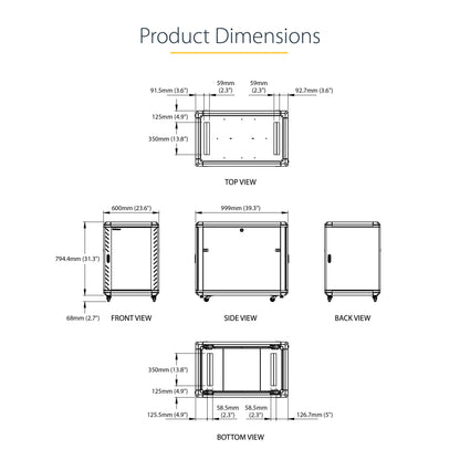 StarTech 15U Enterprise-Grade Server Rack Cabinet, 19in Enclosed 4-Post Rack with 33in (83cm) Mounting Depth and 1764lb (800kg) Weight Capacity