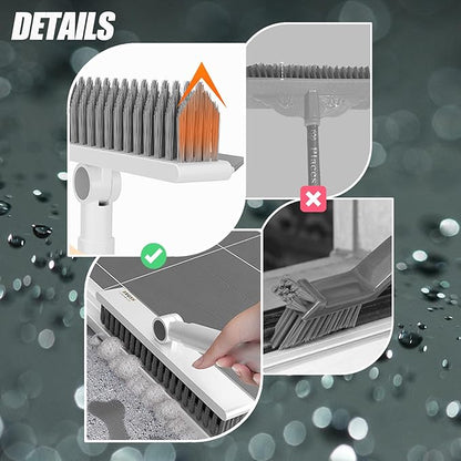 Floor Scrubbing Brush with 57" Adjustable Long Handle, 3 in 1 Living Grout