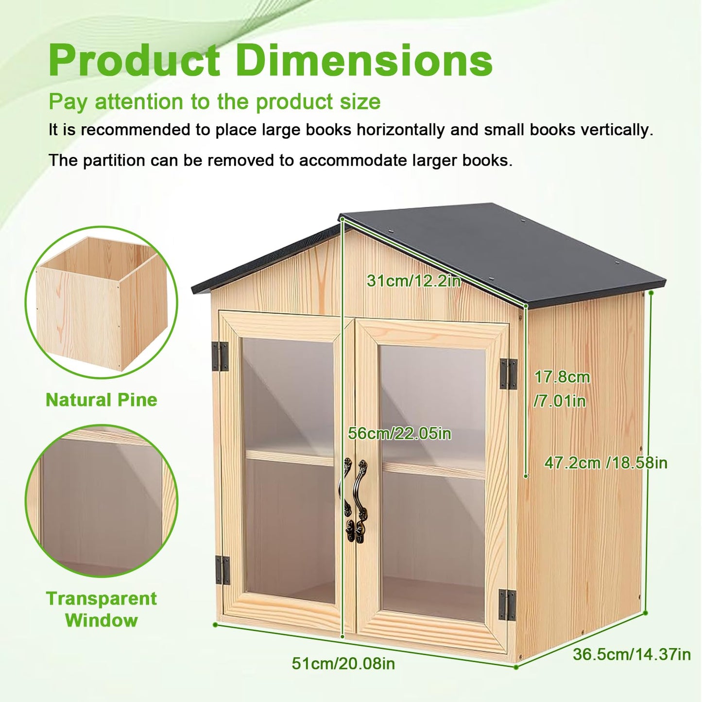 Little Library Box Outdoor Wooden Outside Library Book Box Literature Exchange Boxes Book Storage for Diy, Neighborhoods Community and Schools Sharing Literature and Newspapers (Wood Double doors)