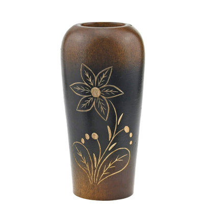 AeraVida Blooming Delicate Daisy Mango Tree Wood Flower Vase | Hand-Carved Brown and Black Decorative Piece for Home Décor | Handmade Natural Wooden Accent for Dried or Artificial Blooms