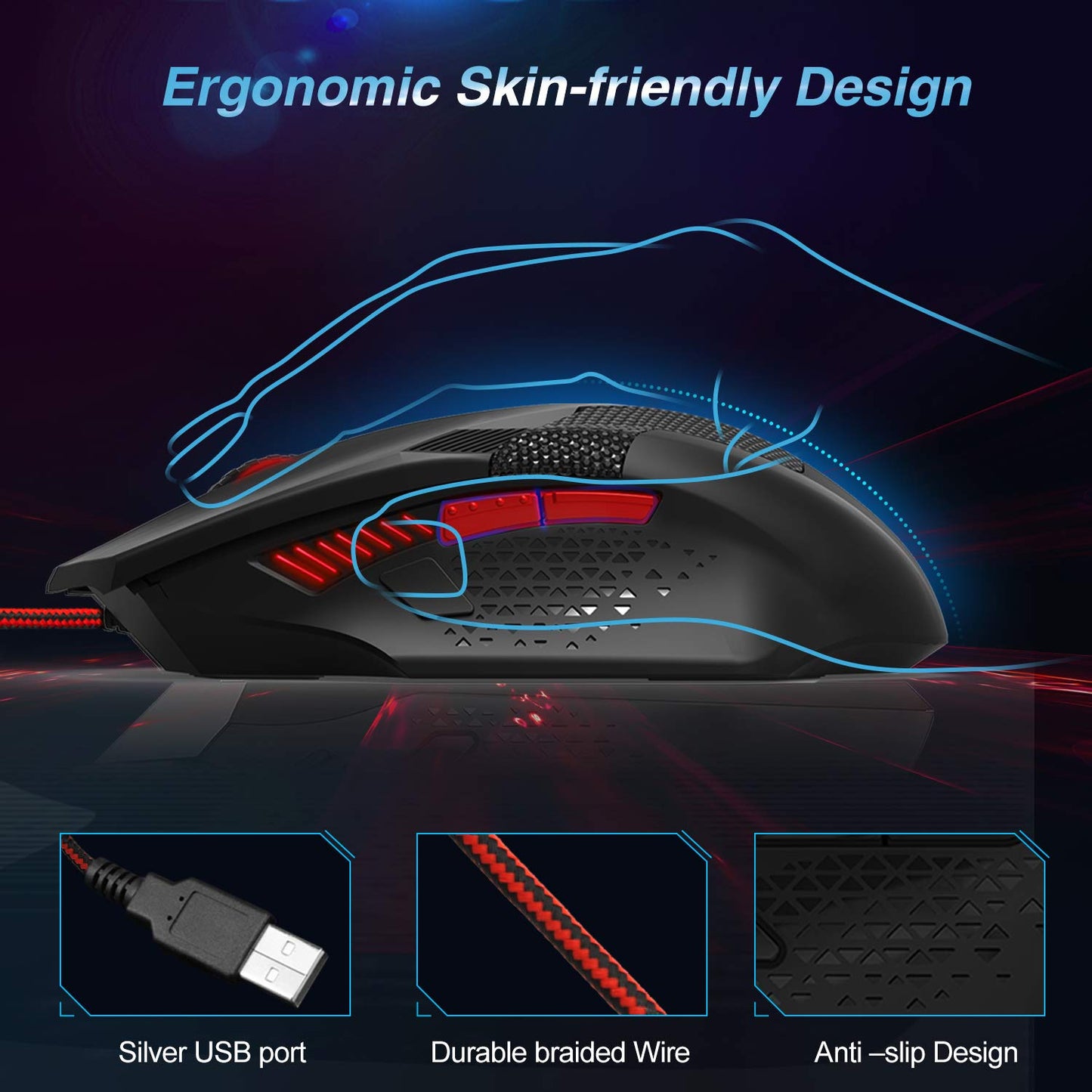 TECKNET Wireless Mouse-USB Ergonomic Optical Cordless Mouse with 8 Buttons,24-Month Battery Life,High-Precision 5 Adjustable DPI for PC/Mac/Laptop