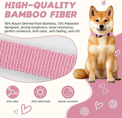 Pink Dog Collar for Large Dog, Breathable, Anti-Odor & Soft, Comfortable for Sensitive Skin Puppies, 90% Bamboo Rayon, Adjustable Quick-Release Buckle Pet Collar for Large Breeds
