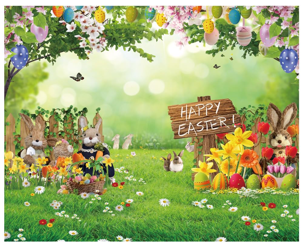 ChromaVerse 10X8FT Happy Easter Photography Backdrop Flowers Eggs Spring Garden Festival Party Decoration Banner CV-202