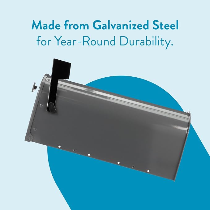 Architectural Mailboxes Edson Post Mount Mailbox, Gunmetal Grey, Medium | Galvanized steel build for outside with rust-resistant powder-coat finish and a magnetic door closure. USPS approved.