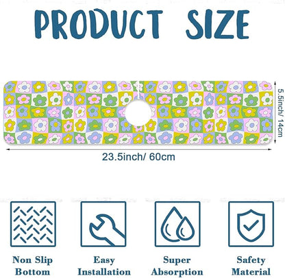 Cute Flowers Sink Splash Guard Retro Floral Faucet Absorbing Mat Fast Drying