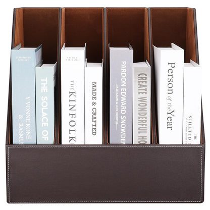 KINGFOM 4-Slot Wood Leather Document Files Holder Rack Stand Desk Files Organizer Papers Collection Cabinet (4 slot brown)