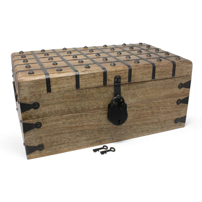 Nautical Cove Treasure Chest Wooden Box with Antique Iron Lock and Skeleton Key (XX-Large 20x11.75x9) - Storage and Decor – Pirate Wooden Treasure Chest, Decorative Box with Hinged Lid,