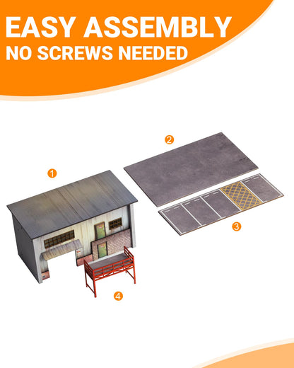 1/64 Scale Diecast Display Case, Wooden American Style Toy Car Garage Model with LED Light, 4-Parking Spaces Diorama Showcase for Hot Wheels and Matchbox Cars Storage