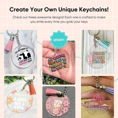 YOPPIX 140 PCS Acrylic Keychain Blank Set, Funny Double-Sided UV DTF Stickers Acrylic Keychain Making Kits for Vinyl DIY Craft Project