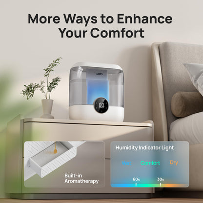 Dreo Smart Humidifiers for Bedroom, 6L Top Fill Supersized Cool Mist Humidifier for Large Room, 60 Hour Runtime, Quiet Ultrasonic Humidifier for Plants, Baby, Indoor, Home, Night Light, Black