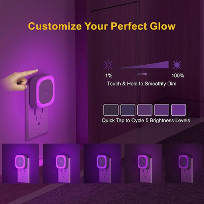 YUNLEX 2 Pack Plug in Night Light with Motion Sensor & Dusk to Dawn Sensor, 3 Sensor Modes, Purple Lights Plug into Wall, Dimmable Calming Glow for Meditation, Relaxation, Bathroom
