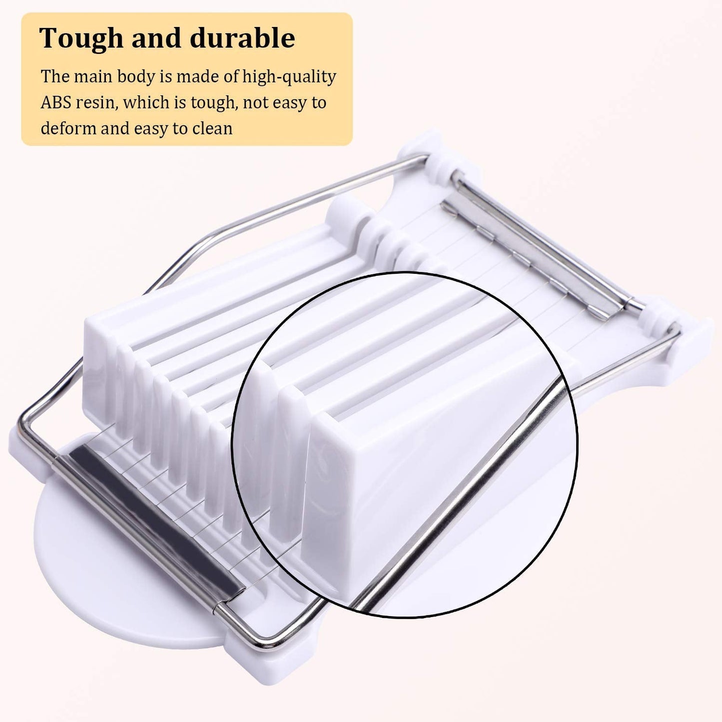 NVTED Slicer, Luncheon Meat Slicer Boiled Egg Fruit Soft Cheese Butter Slicers Cutter, Stainless Steel Wires, Cuts 10 Slices (White)