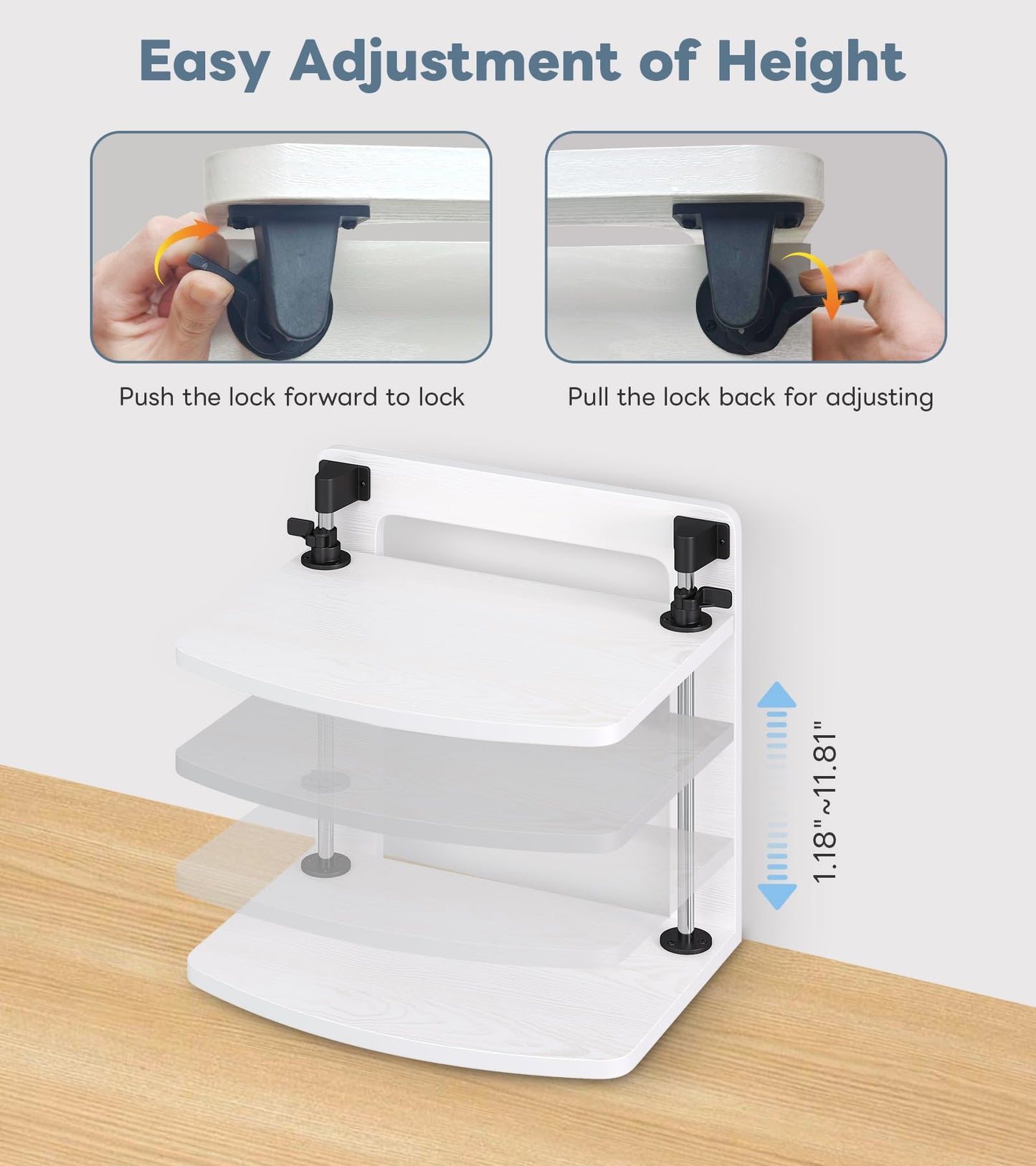 WikrOck 15.6 14 13.3 Inch Laptop Computer Monitor Stand Riser for Reduced Neck Strain, Adjustable Height Desk Shelf Organizer Monitor Riser Stand for PC Monitor Laptop - Withe - Wood Grain, MR01-L