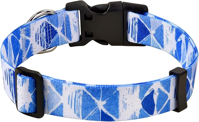 MarukoPet Dog Collar, Adjustable for Small Medium Large Dogs Puppy, Cute Design with Bohemia Floral Tribal Geometric Patterns Boys Girls Dog Collar(Blue Triangle-S)