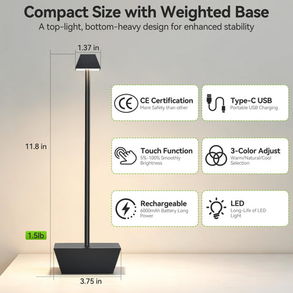 Hebangya Modern Cordless Table Lamps Set of 2,Rechargeable Battery Operated Lamp for Bedroom,Restaurant,Dining Room,Restaurant,Outdoor,Camping,Coffee Shop,Night Light(Black)