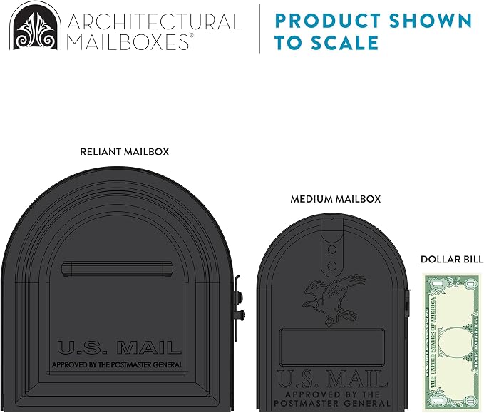 Architectural Mailboxes Reliant Locking Post Mount Mailbox, Black, Large | Galvanized steel build with concealed secure lock and key and a magnetic door closure. USPS approved. Includes 2 keys.