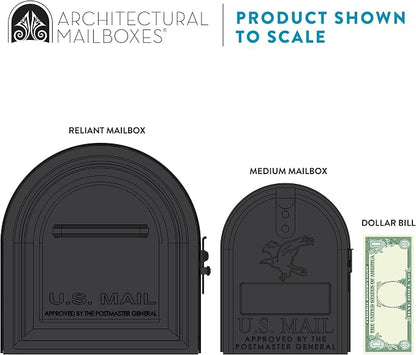Architectural Mailboxes Reliant Locking Post Mount Mailbox, Black, Large | Galvanized steel build with concealed secure lock and key and a magnetic door closure. USPS approved. Includes 2 keys.