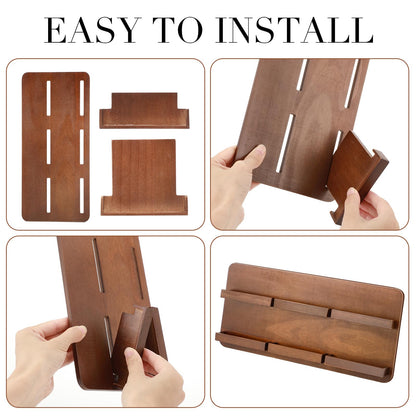 Leinuosen 2 Tie Wood Business Card Holder for Desk 6 Slot Wooden Business Card Display Stand Multiple 2 Tie Detachable Organizer for Desktop Office Home Exhibition Meeting (13 x 6.3 Inch)
