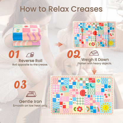 5x7 Washable Kid Bedroom Rug for Girls, Pink Baby Nursery Area Rug, Soft Non-Slip Toddler Playroom Carpet, Cute Colorful Strawberry Fruit Rainbow Checkered