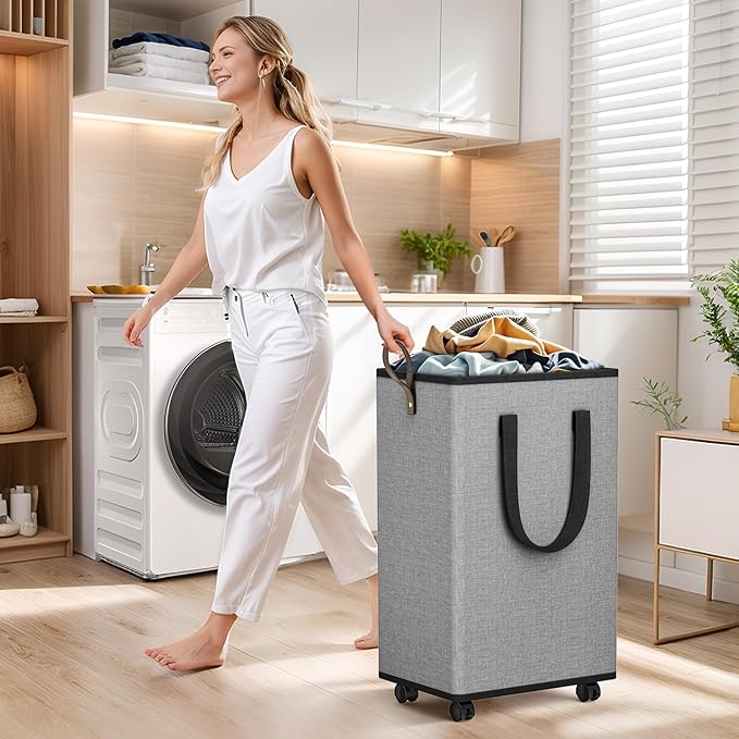 Laundry Basket with Wheels, Collapsible Laundry Baskets, Laundry Hamper with