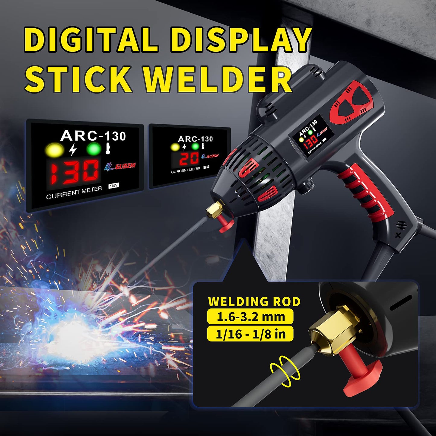GZ GUOZHI Welding Machine Handheld, 110V 130Amp Portable ARC Welder Hand Held Welder Machine, Digital Display IGBT Inverter with Welding Tool Set and Toolbox