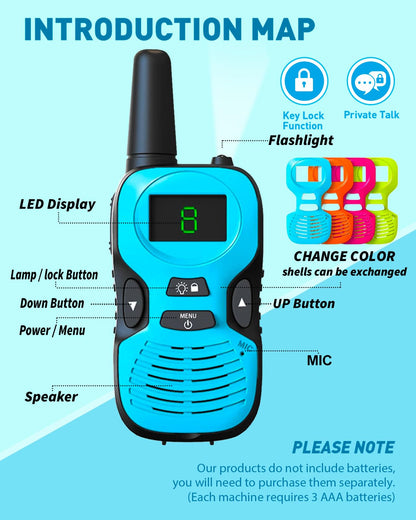Walkie Talkies for Kids Long Range - 4 Pack Kid Walkie Talkies with Replaceable Shell Backlit LCD Flashlight 3 Miles Range - Gifts and Toys for 5-7 Year Old Boys and Girls