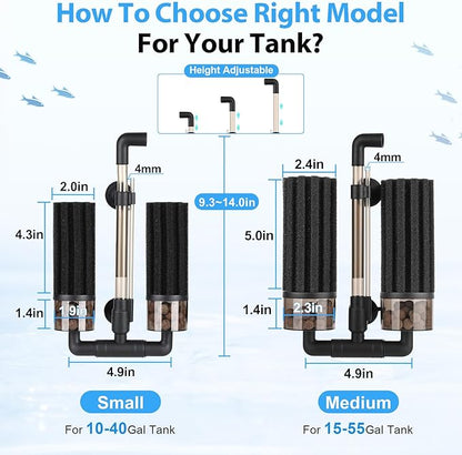 hygger Aquarium Double Sponge Filter: Upgraded Sponge Filter with Larger Filtration Area, Come with Extendable Clip, 2 Spare Biochemical Sponges, Bioceramic Balls, for Freshwater Saltwater Tank - S
