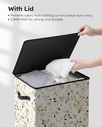 SOLEDI Laundry Hamper with Lid, 90L Tall & Large Floral Laundry Basket