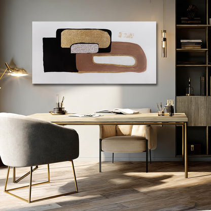 NBAODAN Minimalist Room Decor Black Brown and White Wall Art Modern Abstract Wall Decor Gold Foil Painting on Canvas Artwork for Living Room Bedroom 24x48 Inch