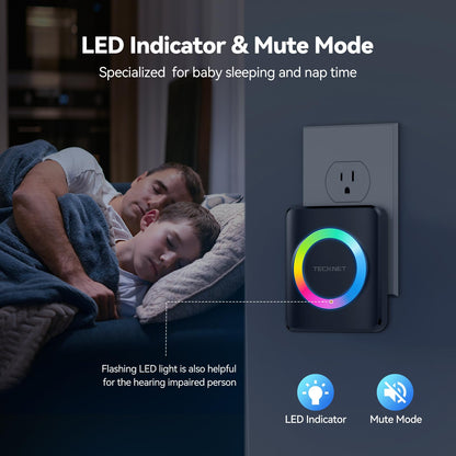 TECKNET Wireless Doorbell, Door Bell 0-120dB, 1300 ft Wireless Range, IP65 Waterproof Classroom Doorbells, 60 Chimes & 5 Volume Levels, RGB Light for Home Kid Room Office Hearing Impaired