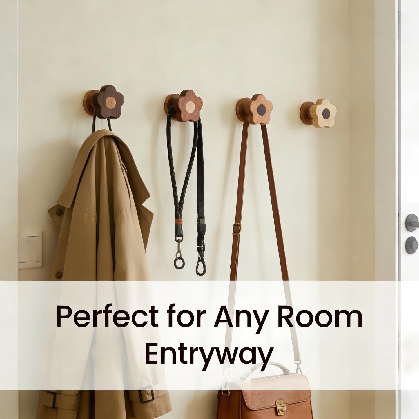 Kids Coat Hooks Wall Mount – Cute Flower Wooden Wall Hooks for Hanging Clothes, Purses, Robes, Towels, Backpacks – Modern Decorative Walnut Hangers for Girls’ Nursery, Bathroom, Entryway & Bedroom