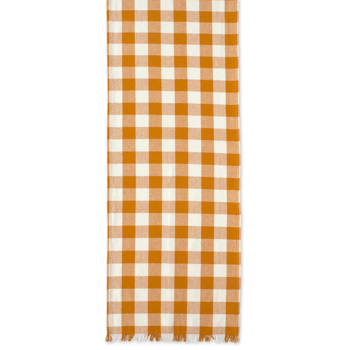 DII Heavyweight Fringed Check Tabletop Collection, Table Runner, 14x108, Pumpkin Spice