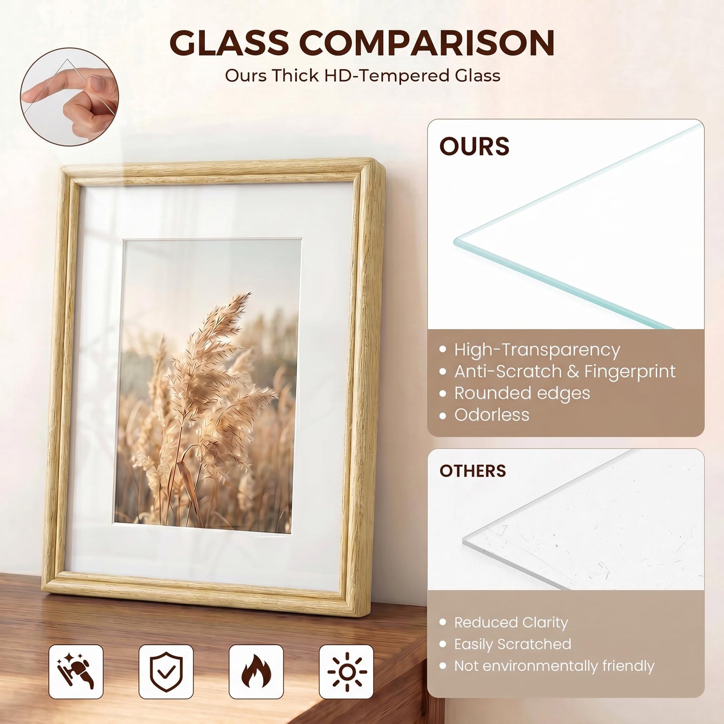 Fun Memories 11x14 Picture Frame, Handcrafted Oak Wood Picture Frame, 11 x 14 Photo Frame with High Tempered Glass, 11 by 14 Wooden Frame Matted to 8x10 Photo Wall Mounted, Oak Color, 1 Pack