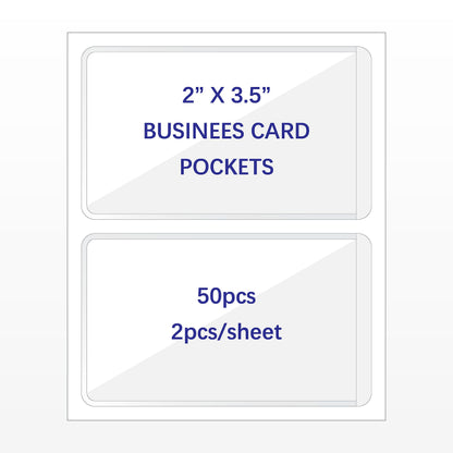 IMAGAME Clear Adhesive Business Card Pocket swith Side Open for Loading, 50 Pack, Plastic Labels Holders for Storage Bins and Library Card, Ideal for Organizing and Protecting Your Business Cards