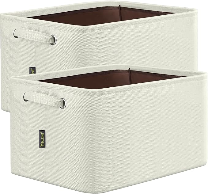 BALEINE 2 Pack Fabric Closet Storage Bins for Shelves, Linen Closet Organizers and Storage, Decorative Baskets for Organizing, Shelf, Clothes, Home, Office (White, 12"x8"x8")