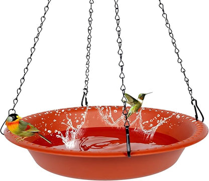 OVZILKI Bird Baths for Outdoors Heavy Duty, 16 inch BirdBath Bowl Only with Rust-Proof Black Chains, Hanging Bird Bath Hanging Bird-Feeder for Garden Backyard Decor (Terracotta 1 Pack)