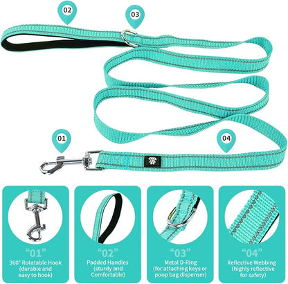 NESTROAD Dog Collar and Leash Set,Reflective Dog Collars with Quick Release Buckle,Adjustable Nylon Pet Collar for Small Medium Large Dogs(Medium,Teal)