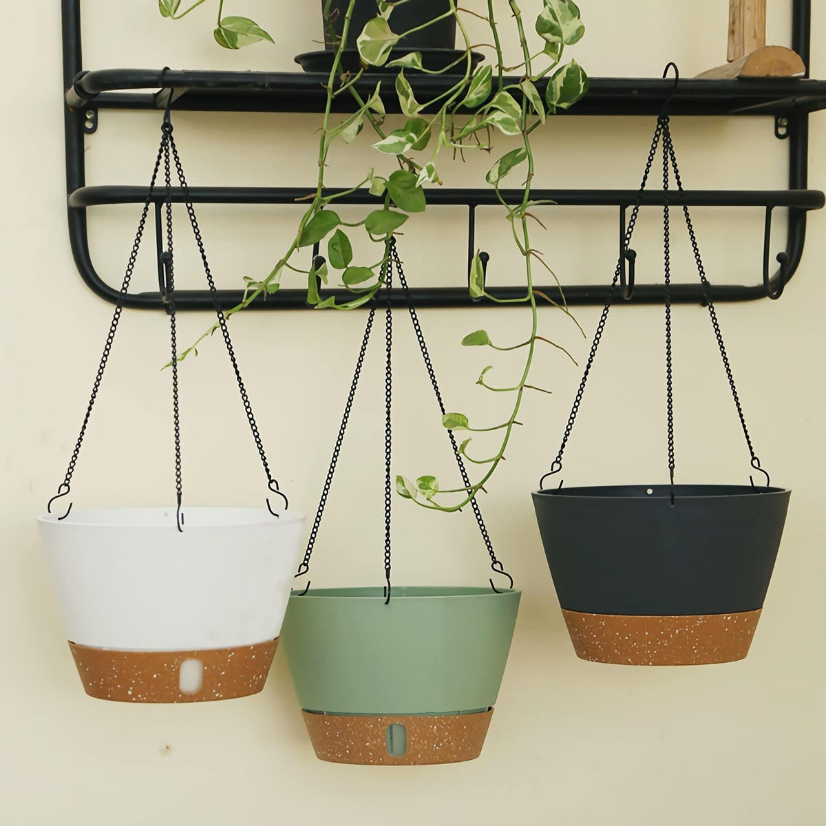 ZMTECH 2 Pack 10 Inch Hanging Planters for Indoor Plants, Modern White Hanging Planter with Visible Water Level Window & Metal Chain, Decorative Plant Hanger Indoor for Spring Balcony Decor