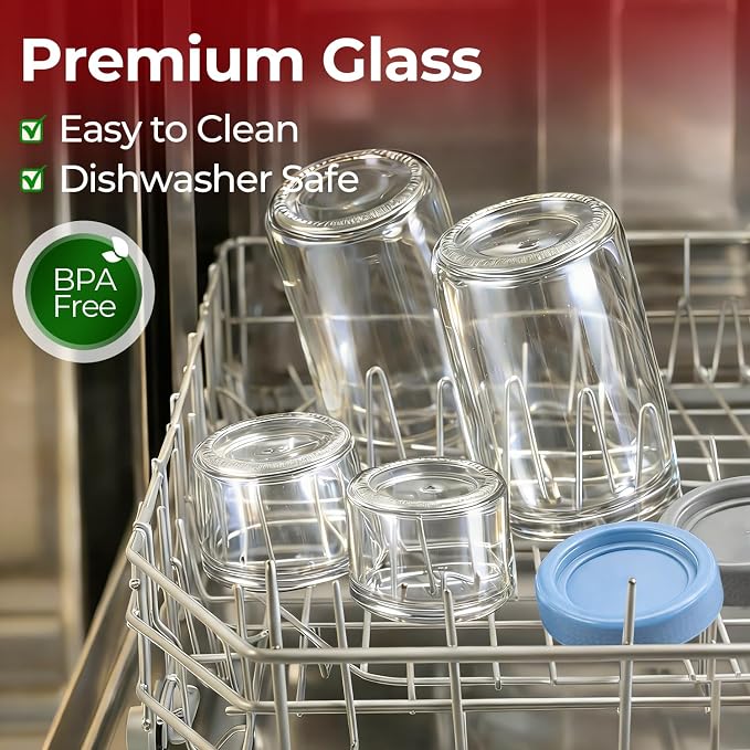 2 Pack Glass Yogurt Parfait Cups with Lids, 16+4oz Reusable Containers with Dry & Wet Separation, Leak-Proof for Overnight Oats, Meal Prep, Portable to Work & School, Easy Clean (Blue+Grey)