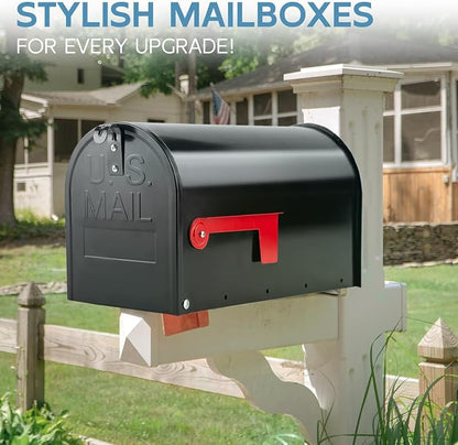 BlissBoard Black Metal Mailbox, Galvanized Steel Outside Mailboxes, Standard Medium Capacity, 20 x 8.7 x 6.7 Inches