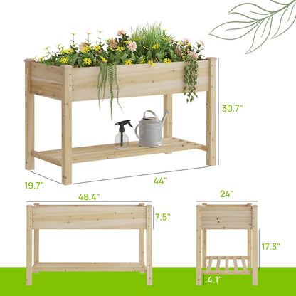 48x24x30.7in Wood Raised Garden Bed with Legs Wooden Planter Box with Storage Shelf Elevated Wood Planter Box for Vegetables Flowers Herbs Garden Planter for Backyard Patio Balcony (Natural, Medium)