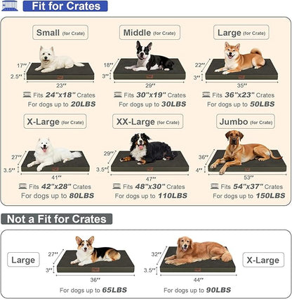 Plush Dog Bed for Medium Dogs, Waterproof Dog Crate Mat Orthopedic Egg Crate Foam Pet Bed with Washable Removable Oxford Cover, Coffee