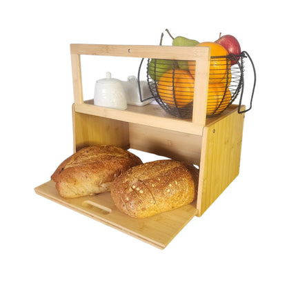 KuraHouse Bamboo Bread Box with Sliding Lid – Large Bread Box with Transparent Window – Bread Holder for Kitchen Countertops – Bamboo Bread Storage Container