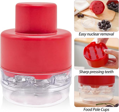 Cherry Pitter - 7-In-1 Cherry Seed Remover Cherry Pitter Tool Push Type Cherry Corer Multiple, Kitchen Cherry Jam (Red)